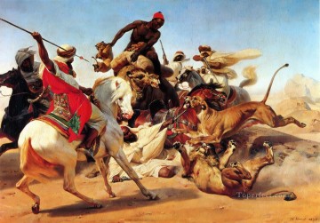 ライオン狩り ホレス・バーネット アラブ Oil Paintings